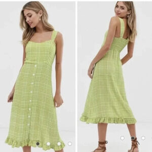 Faithfull The Brand Midi plaid Dress Yasmin Djerra Lime Checkered cottage core